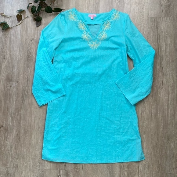 Lilly Pulitzer Elina Cotton Slub Tunic Embroidered Detail - Picture 1 of 10
